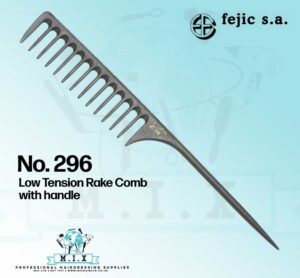 Fejic Carbon Comb - 296 Low Tension Rake Comb with handle